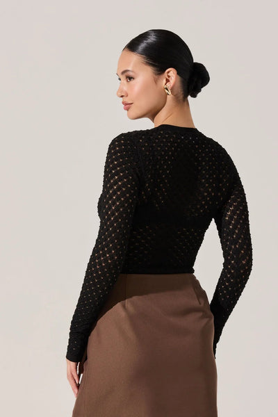 pointelle crew neck sweater