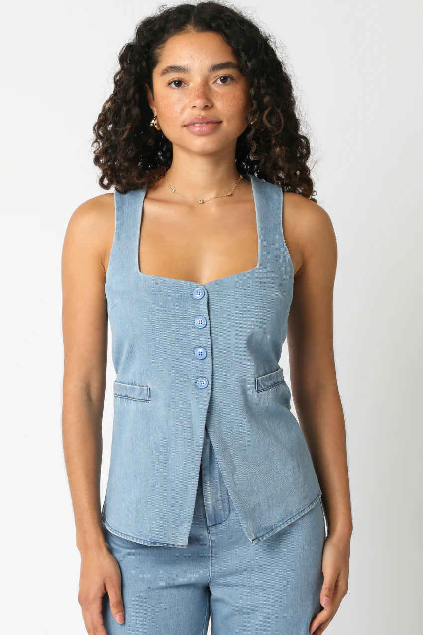 denim button vest