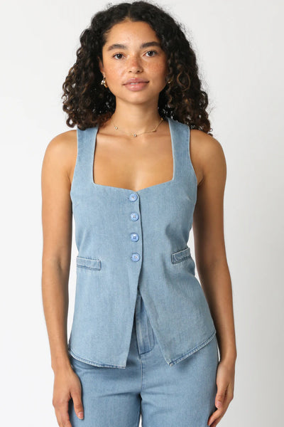 denim button vest