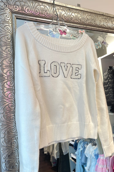 girls chenille patch love sweater