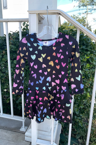 girls long sleeve hearts ruffle dress