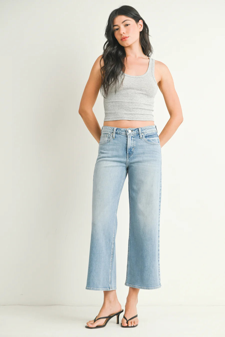 mid rise slim wide leg jean