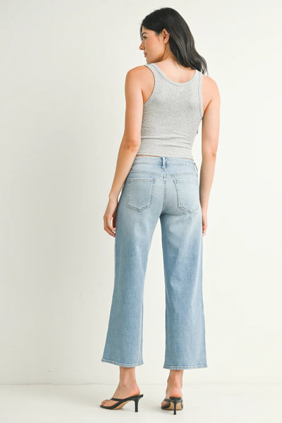 mid rise slim wide leg jean
