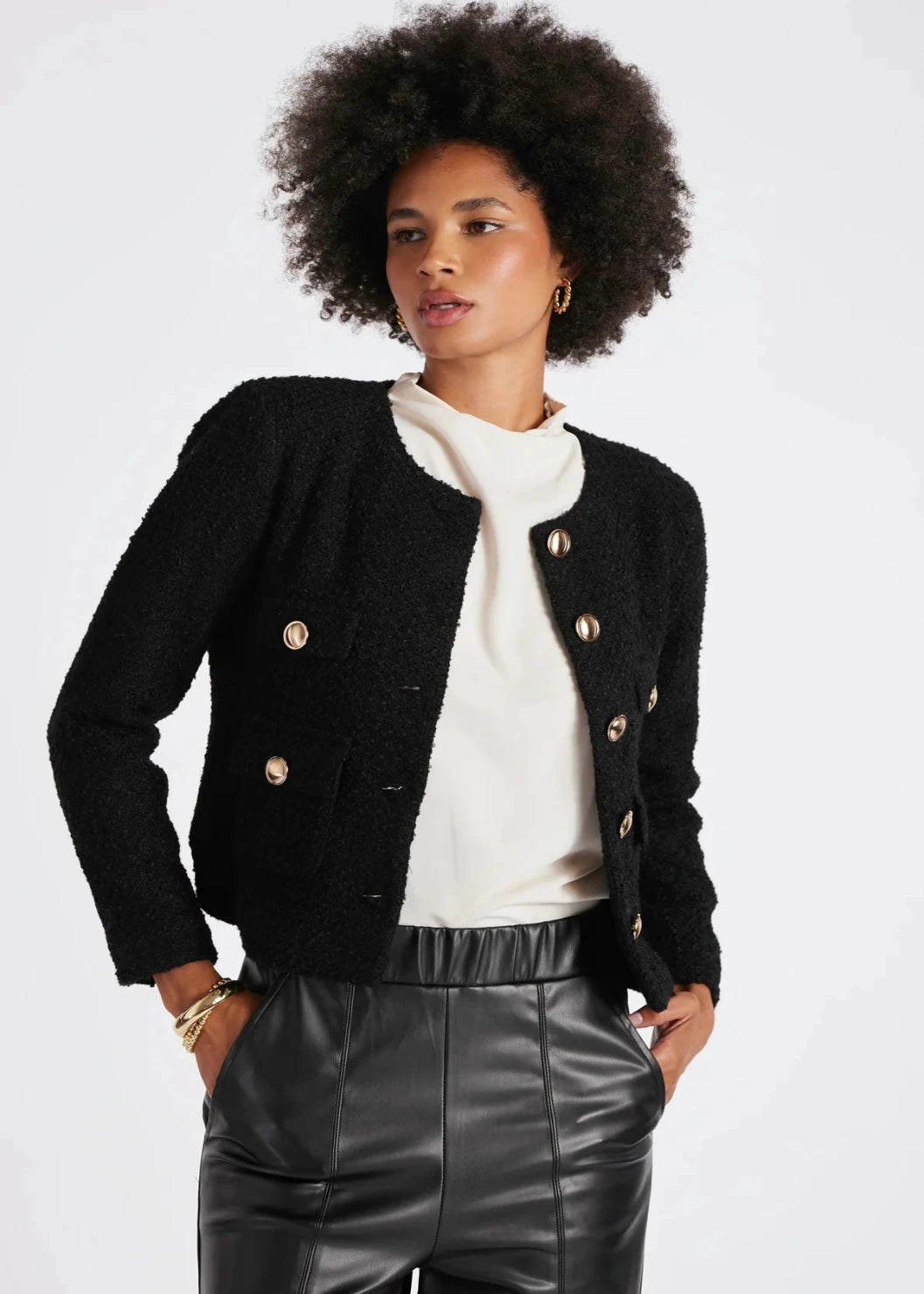 gold button blazer