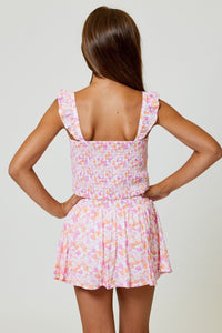 girls floral smock waist skirt