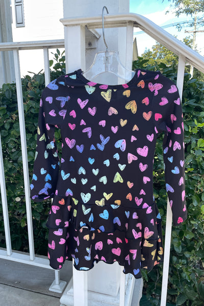girls long sleeve hearts ruffle dress