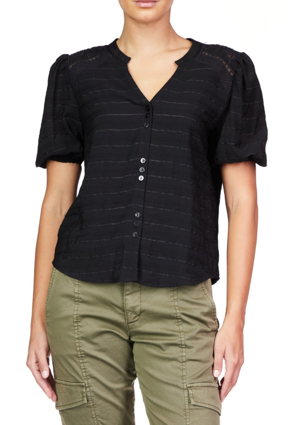button embroidered detail blouse