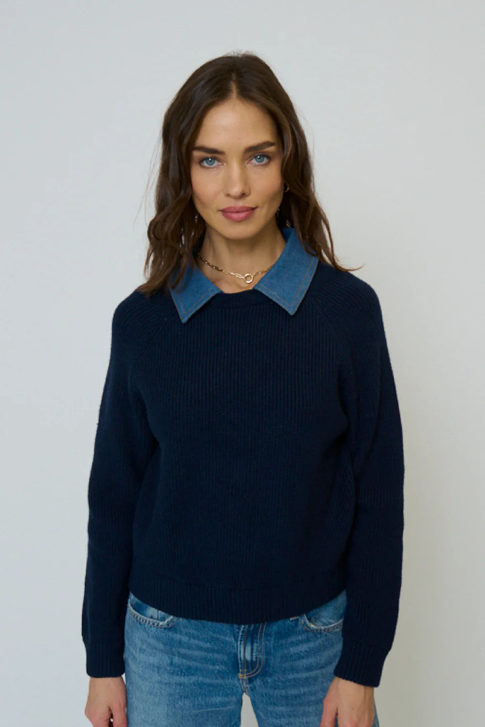 denim collar sweater