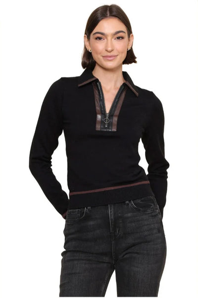 leather trim 1/2 zip sweater