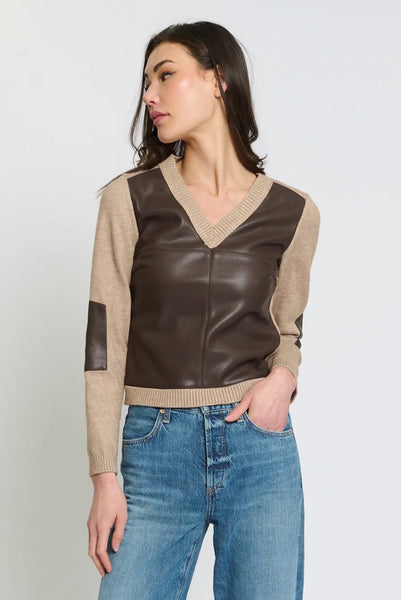Faux Leather Front Sweater