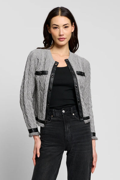 Faux Leather Trim Turnlock Cardigan