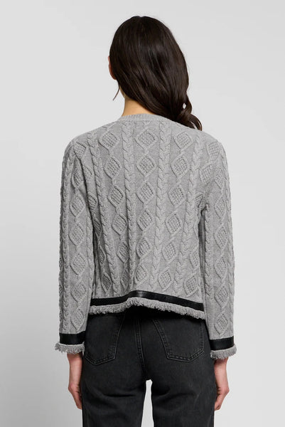 Faux Leather Trim Turnlock Cardigan