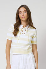 Load image into Gallery viewer, short sleeve laceup stripe sweater
