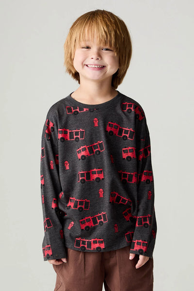Kids Long Sleeve Fire Trucks Tee