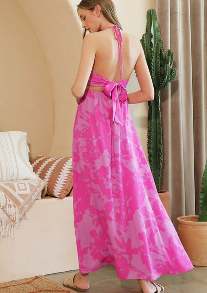 cutout floral halter maxi dress