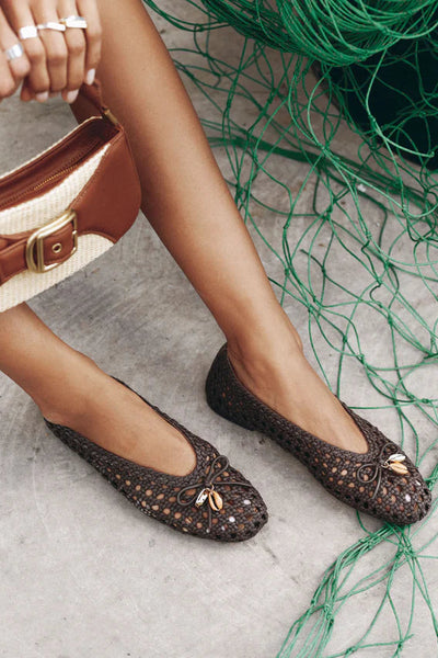 woven leather ballet flat with charm