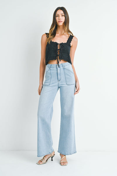 patch pocket wide leg flare s287