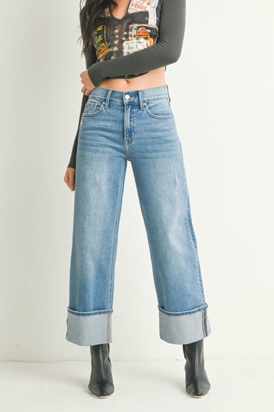 cuff slim wide jeans