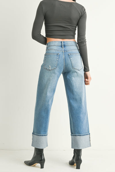 cuff slim wide jeans