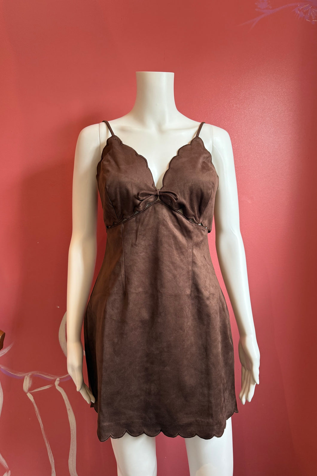 cut out scallop sueded dress