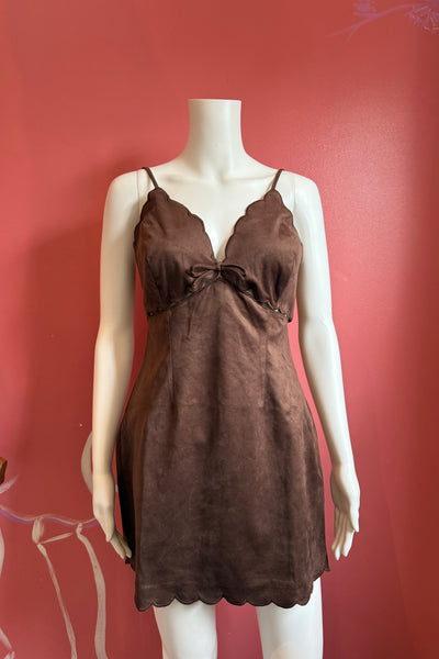 cut out scallop sueded dress