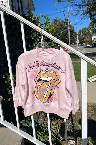 girls floral tongue rolling stones tee
