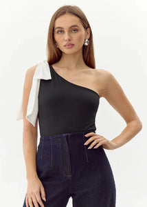 one shoulder bow bodysuit