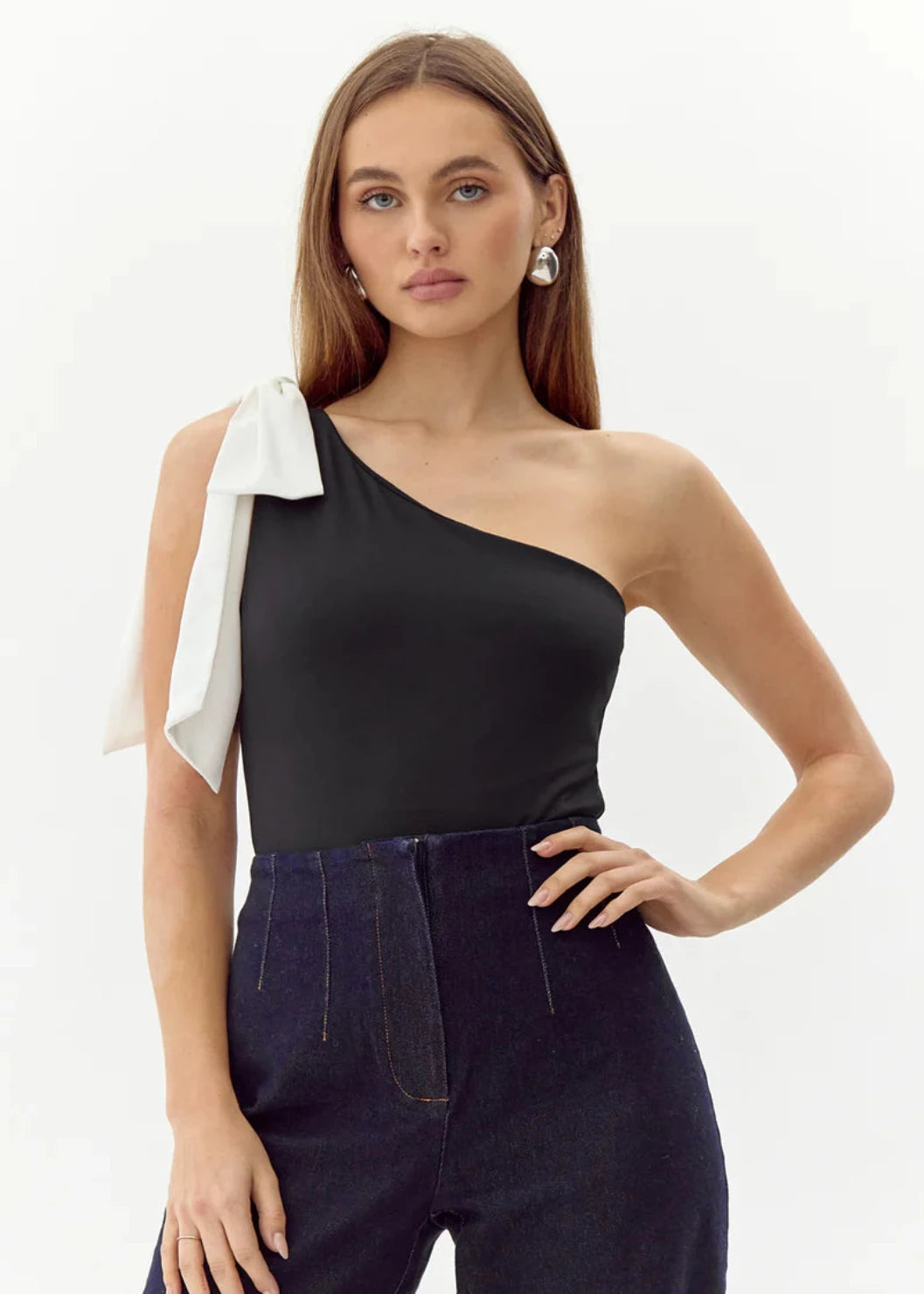 one shoulder bow bodysuit