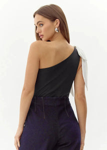one shoulder bow bodysuit