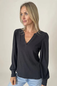 woven sleeve jersey top