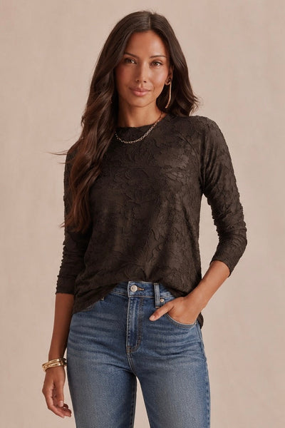 Floral burnout velvet long sleeve top
