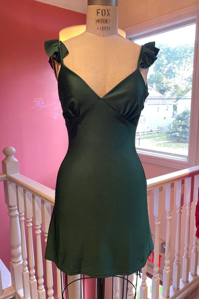 ruffle strap v neck dress