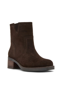 waterproof suede block heel bootie