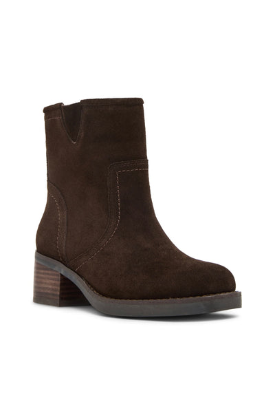 waterproof suede block heel bootie