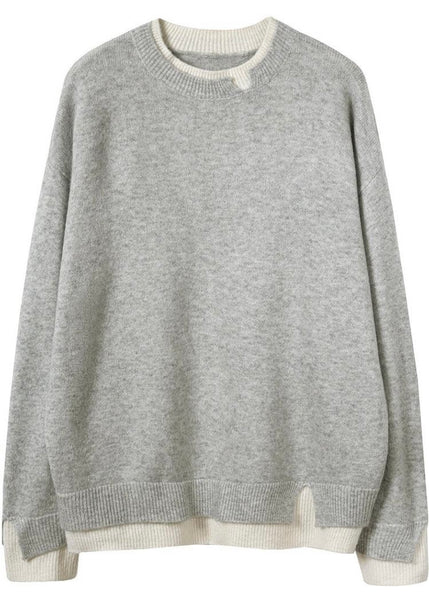 notch crew faux layer sweater