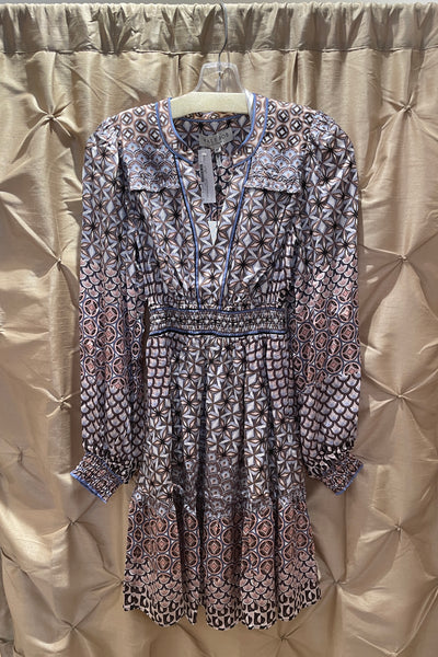 long sleeve geo print short dress