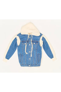 knit denim hooded jacket