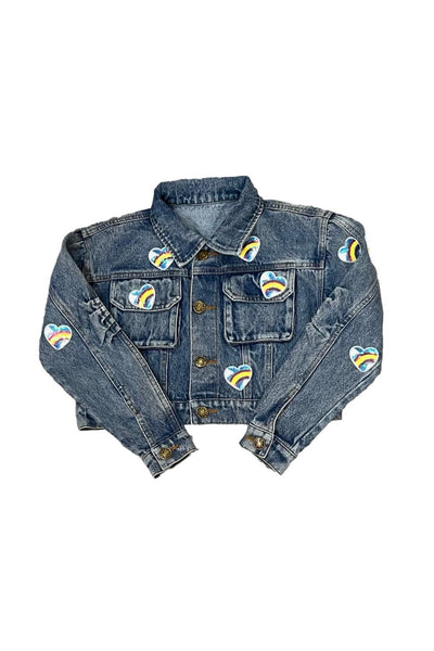 girls heart applique denim jacket