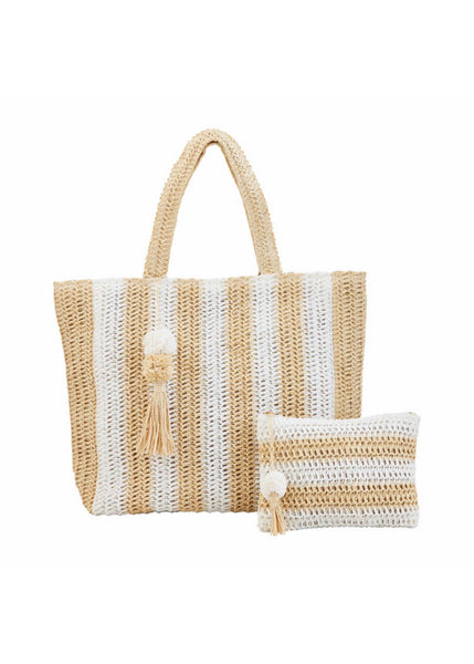 straw tote + pouch set