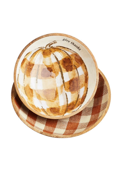 pumpkin enamel check bowl