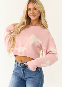 crew neck bows sweaer