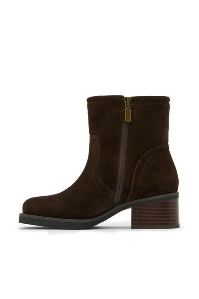 waterproof suede block heel bootie
