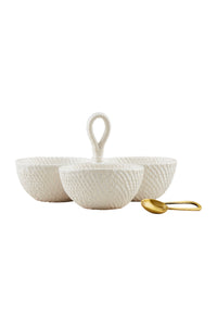 woven ceramic triple dish