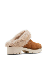 fur trim suede mule