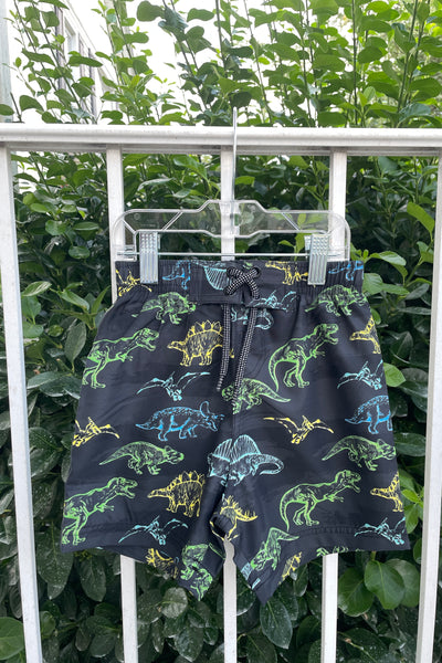 boys neon dino board shorts