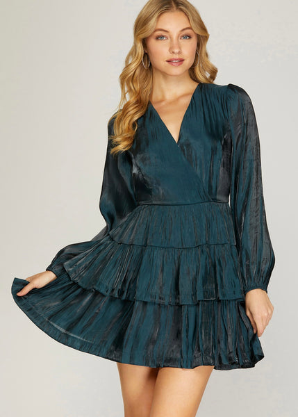 surplice silky tiered dress