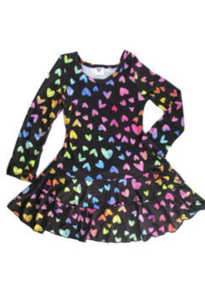 girls long sleeve hearts ruffle dress