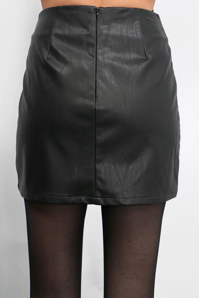 faux leather wrap skort