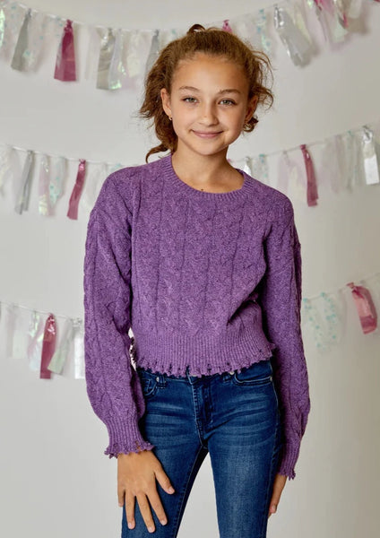 girls cable crop sweater
