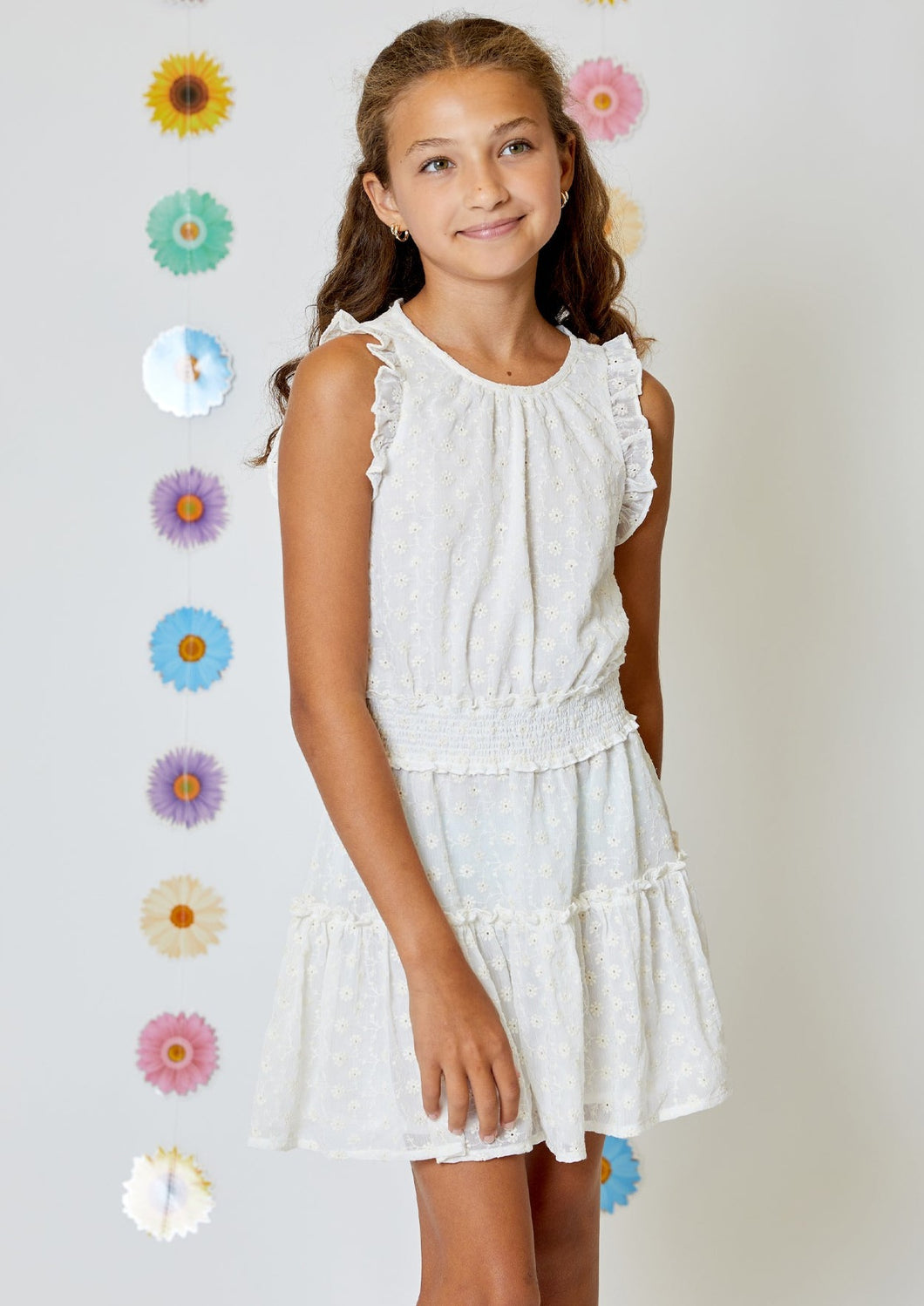 girls eyelet smock waist dress